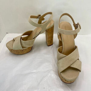 Veronica Beard 'Lucille' Suede Platform Heel Sandals, Cream Ecru Strappy Women’s